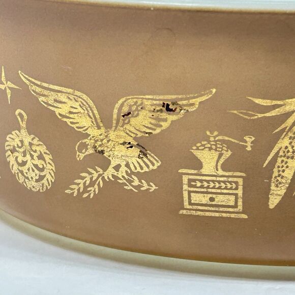 Vintage Pyrex 043 Early American Casserole & Lid  1.5 Quart Oval Brown Gold USA - Picture 4 of 13